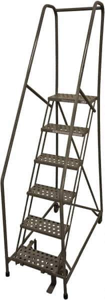 Cotterman - 90" 6 Step Rolling Warehouse Ladder - Rolling Safety Ladder, 450 Lb Capacity, 60" Platform Height, 24" Base Width x 56" Base Depth, Perforated Tread - Apex Tool & Supply