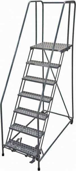 Cotterman - 100" 7 Step Rolling Warehouse Ladder - Rolling Safety Ladder, 450 Lb Capacity, 70" Platform Height, 30" Base Width x 63" Base Depth, Perforated Tread - Apex Tool & Supply