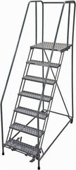 Cotterman - 100" 7 Step Rolling Warehouse Ladder - Rolling Safety Ladder, 450 Lb Capacity, 70" Platform Height, 30" Base Width x 63" Base Depth, Perforated Tread - Apex Tool & Supply