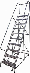 Cotterman - 130" 10 Step Rolling Warehouse Ladder - Rolling Safety Ladder, 450 Lb Capacity, 100" Platform Height, 32" Base Width x 74" Base Depth, Expanded Metal Tread - Apex Tool & Supply