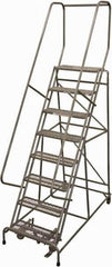 Cotterman - 110" 8 Step Rolling Warehouse Ladder - Rolling Safety Ladder, 450 Lb Capacity, 80" Platform Height, 32" Base Width x 61" Base Depth, Serrated Steel - Apex Tool & Supply