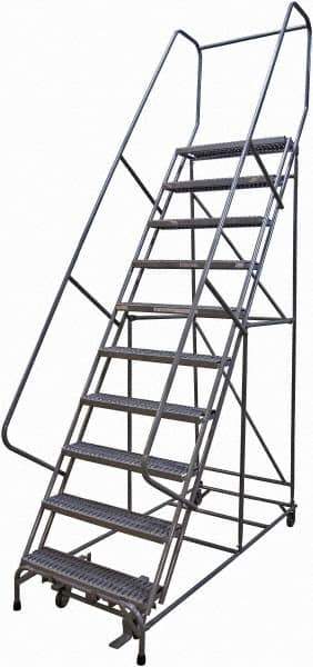 Cotterman - 130" 10 Step Rolling Warehouse Ladder - Rolling Safety Ladder, 450 Lb Capacity, 100" Platform Height, 32" Base Width x 74" Base Depth, Serrated Steel - Apex Tool & Supply