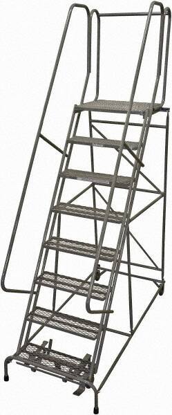 Cotterman - 110" 8 Step Rolling Warehouse Ladder - Rolling Safety Ladder, 450 Lb Capacity, 80" Platform Height, 32" Base Width x 71" Base Depth, Expanded Metal Tread - Apex Tool & Supply