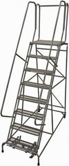 Cotterman - 110" 8 Step Rolling Warehouse Ladder - Rolling Safety Ladder, 450 Lb Capacity, 80" Platform Height, 32" Base Width x 71" Base Depth, Expanded Metal Tread - Apex Tool & Supply