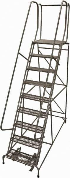 Cotterman - 120" 9 Step Rolling Warehouse Ladder - Rolling Safety Ladder, 450 Lb Capacity, 90" Platform Height, 32" Base Width x 77" Base Depth, Expanded Metal Tread - Apex Tool & Supply