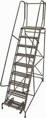 Cotterman - 120" 9 Step Rolling Warehouse Ladder - Rolling Safety Ladder, 450 Lb Capacity, 90" Platform Height, 32" Base Width x 77" Base Depth, Expanded Metal Tread - Apex Tool & Supply