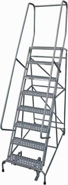 Cotterman - 110" 8 Step Rolling Warehouse Ladder - Rolling Safety Ladder, 450 Lb Capacity, 80" Platform Height, 32" Base Width x 71" Base Depth, Perforated Tread - Apex Tool & Supply