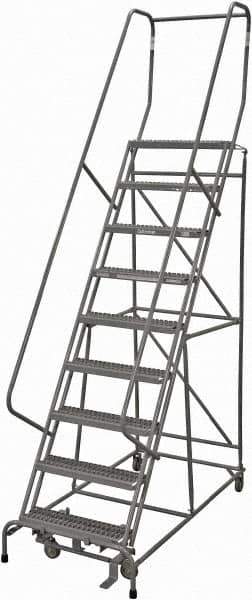 Cotterman - 120" 9 Step Rolling Warehouse Ladder - Rolling Safety Ladder, 450 Lb Capacity, 90" Platform Height, 24" Base Width x 77" Base Depth, Serrated Steel - Apex Tool & Supply