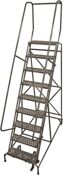 Cotterman - 120" 9 Step Rolling Warehouse Ladder - Rolling Safety Ladder, 450 Lb Capacity, 90" Platform Height, 32" Base Width x 77" Base Depth, Perforated Tread - Apex Tool & Supply