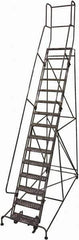 Cotterman - 192" 15 Step Rolling Warehouse Ladder - Rolling Safety Ladder, 450 Lb Capacity, 150" Platform Height, 42" Base Width x 108" Base Depth, Serrated Steel - Apex Tool & Supply