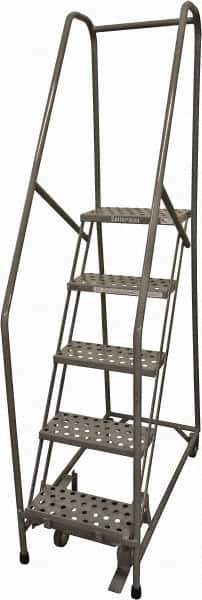 Cotterman - 80" 5 Step Rolling Warehouse Ladder - Rolling Safety Ladder, 450 Lb Capacity, 50" Platform Height, 30" Base Width x 50" Base Depth, Perforated Tread - Apex Tool & Supply