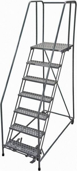 Cotterman - 100" 7 Step Rolling Warehouse Ladder - Rolling Safety Ladder, 450 Lb Capacity, 70" Platform Height, 30" Base Width x 63" Base Depth, Perforated Tread - Apex Tool & Supply