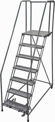 Cotterman - 100" 7 Step Rolling Warehouse Ladder - Rolling Safety Ladder, 450 Lb Capacity, 70" Platform Height, 30" Base Width x 63" Base Depth, Perforated Tread - Apex Tool & Supply