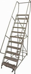 Cotterman - 140" 11 Step Rolling Warehouse Ladder - Rolling Safety Ladder, 450 Lb Capacity, 110" Platform Height, 32" Base Width x 78" Base Depth, Serrated Steel - Apex Tool & Supply
