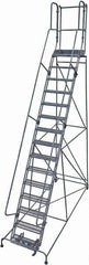 Cotterman - 192" 15 Step Rolling Warehouse Ladder - Rolling Safety Ladder, 450 Lb Capacity, 150" Platform Height, 42" Base Width x 118" Base Depth, Expanded Metal Tread - Apex Tool & Supply
