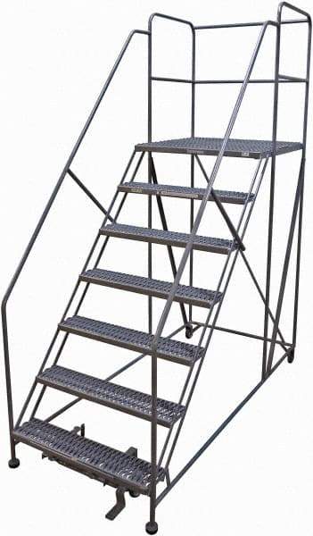 Cotterman - 106" 7 Step Rolling Work Platform - Rolling Work Platform, 800 Lb Capacity, 70" Platform Height, 40" Base Width x 99" Base Depth, Serrated Steel - Apex Tool & Supply