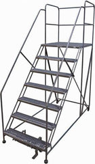 Cotterman - 106" 7 Step Rolling Work Platform - Rolling Work Platform, 800 Lb Capacity, 70" Platform Height, 40" Base Width x 99" Base Depth, Serrated Steel - Apex Tool & Supply