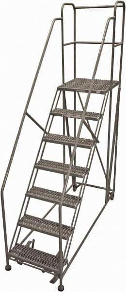Cotterman - 106" 7 Step Rolling Work Platform - Rolling Work Platform, 800 Lb Capacity, 70" Platform Height, 28" Base Width x 87" Base Depth, Serrated Steel - Apex Tool & Supply