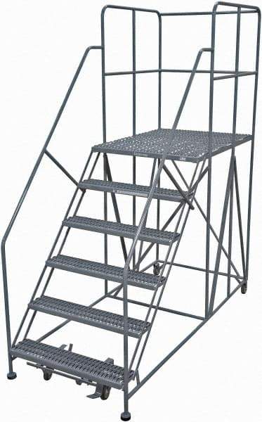 Cotterman - 96" 6 Step Rolling Work Platform - Rolling Work Platform, 800 Lb Capacity, 60" Platform Height, 40" Base Width x 90" Base Depth, Serrated Steel - Apex Tool & Supply
