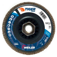 5″ Tiger Disc Abrasive Flap Disc, Angled, Trimmable Backing, 40Z, 5/8″-11 UNC Nut - Apex Tool & Supply