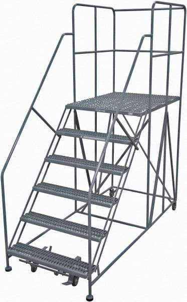 Cotterman - 96" 6 Step Rolling Work Platform - Rolling Work Platform, 800 Lb Capacity, 60" Platform Height, 28" Base Width x 78" Base Depth, Serrated Steel - Apex Tool & Supply