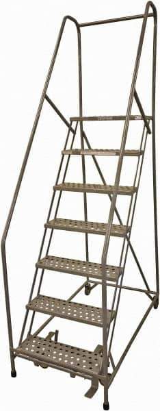 Cotterman - 100" 7 Step Rolling Warehouse Ladder - Rolling Safety Ladder, 450 Lb Capacity, 70" Platform Height, 30" Base Width x 53" Base Depth, Perforated Tread - Apex Tool & Supply