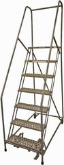 Cotterman - 100" 7 Step Rolling Warehouse Ladder - Rolling Safety Ladder, 450 Lb Capacity, 70" Platform Height, 30" Base Width x 53" Base Depth, Perforated Tread - Apex Tool & Supply