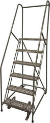 Cotterman - 90" 6 Step Rolling Warehouse Ladder - Rolling Safety Ladder, 450 Lb Capacity, 60" Platform Height, 30" Base Width x 46" Base Depth, Perforated Tread - Apex Tool & Supply