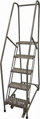Cotterman - 80" 5 Step Rolling Warehouse Ladder - Rolling Safety Ladder, 450 Lb Capacity, 50" Platform Height, 30" Base Width x 40" Base Depth, Perforated Tread - Apex Tool & Supply