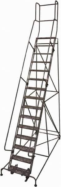 Cotterman - 192" 15 Step Rolling Warehouse Ladder - Rolling Safety Ladder, 450 Lb Capacity, 150" Platform Height, 42" Base Width x 118" Base Depth, Perforated Tread - Apex Tool & Supply