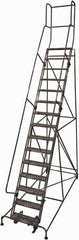 Cotterman - 192" 15 Step Rolling Warehouse Ladder - Rolling Safety Ladder, 450 Lb Capacity, 150" Platform Height, 42" Base Width x 118" Base Depth, Perforated Tread - Apex Tool & Supply