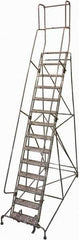 Cotterman - 182" 14 Step Rolling Warehouse Ladder - Rolling Safety Ladder, 450 Lb Capacity, 140" Platform Height, 42" Base Width x 111" Base Depth, Perforated Tread - Apex Tool & Supply