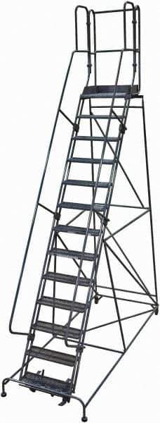 Cotterman - 172" 13 Step Rolling Warehouse Ladder - Rolling Safety Ladder, 450 Lb Capacity, 130" Platform Height, 42" Base Width x 105" Base Depth, Perforated Tread - Apex Tool & Supply