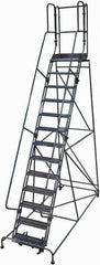 Cotterman - 172" 13 Step Rolling Warehouse Ladder - Rolling Safety Ladder, 450 Lb Capacity, 130" Platform Height, 42" Base Width x 105" Base Depth, Perforated Tread - Apex Tool & Supply