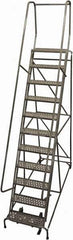 Cotterman - 140" 11 Step Rolling Warehouse Ladder - Rolling Safety Ladder, 450 Lb Capacity, 110" Platform Height, 32" Base Width x 88" Base Depth, Perforated Tread - Apex Tool & Supply