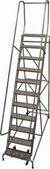 Cotterman - 140" 11 Step Rolling Warehouse Ladder - Rolling Safety Ladder, 450 Lb Capacity, 110" Platform Height, 32" Base Width x 78" Base Depth, Perforated Tread - Apex Tool & Supply