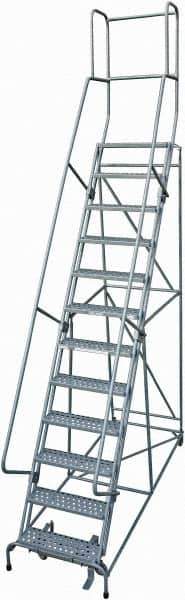 Cotterman - 162" 12 Step Rolling Warehouse Ladder - Rolling Safety Ladder, 450 Lb Capacity, 120" Platform Height, 32" Base Width x 88" Base Depth, Serrated Steel - Apex Tool & Supply