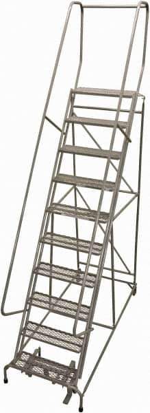 Cotterman - 130" 10 Step Rolling Warehouse Ladder - Rolling Safety Ladder, 450 Lb Capacity, 100" Platform Height, 32" Base Width x 72" Base Depth, Perforated Tread - Apex Tool & Supply