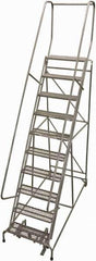 Cotterman - 130" 10 Step Rolling Warehouse Ladder - Rolling Safety Ladder, 450 Lb Capacity, 100" Platform Height, 32" Base Width x 72" Base Depth, Perforated Tread - Apex Tool & Supply