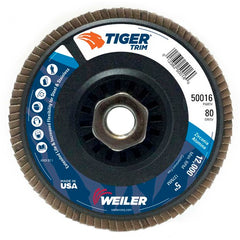 5″ Tiger Disc Abrasive Flap Disc, Angled, Trimmable Backing, 80Z, 5/8″-11 UNC Nut - Apex Tool & Supply