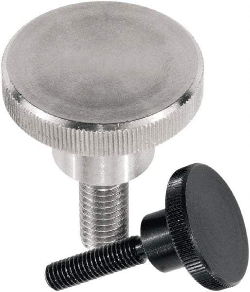 KIPP - M8 Knurled Shoulder Flat Tip Grade 1.4305 Stainless Steel Thumb Screw - 38mm OAL, 30mm Head Diam x 6mm Head Height, Uncoated - Apex Tool & Supply