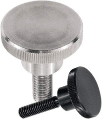 KIPP - M4 Knurled Shoulder Flat Tip Grade 1.4305 Stainless Steel Thumb Screw - 25.5mm OAL, 16mm Head Diam x 3.5mm Head Height, Uncoated - Apex Tool & Supply