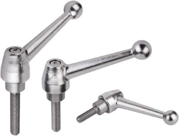 KIPP - M16, Steel Threaded Stud Adjustable Clamping Handle - 1.9685" Thread Length, Silver Handle with Threaded Stud - Apex Tool & Supply