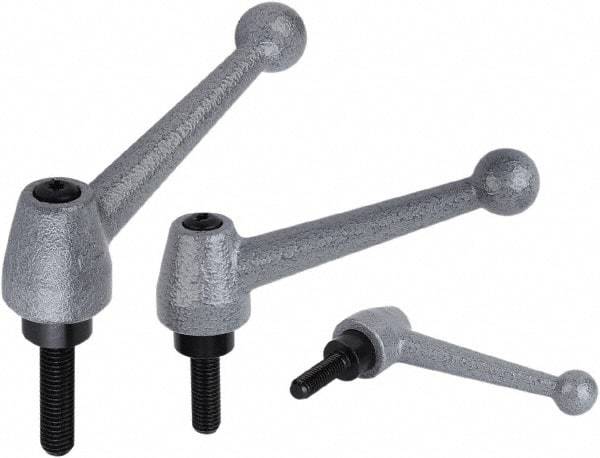 KIPP - M12, Stainless Steel Threaded Stud Adjustable Clamping Handle - 63/64" Thread Length, Metallic Handle with Threaded Stud - Apex Tool & Supply
