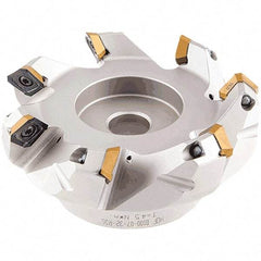 Iscar - 89.4, 90.7, 92.1mm Cut Diam, 27mm Arbor Hole, 5.5mm Max Depth of Cut, 42° Indexable Chamfer & Angle Face Mill - 6 Inserts, OE.. 060405\xB6OEMW 060405-AETN\xB6REMT 1505-LM-76 Insert, Right Hand Cut, 6 Flutes, Through Coolant, Series Heliocto - Apex Tool & Supply