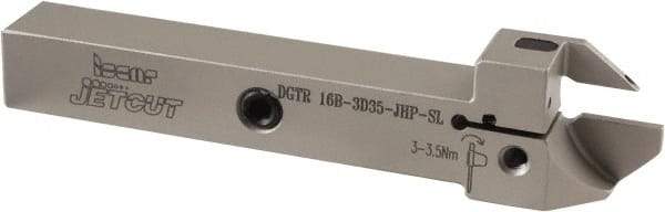 Iscar - External Thread, 1.378" Max Depth of Cut, 3mm Min Groove Width, 120" OAL, Left Hand Indexable Grooving Cutoff Toolholder - 16mm Shank Height x 16mm Shank Width, DGN/DGR Insert Style, DGT Toolholder Style, Series Do-Grip/JetHPLine - Apex Tool & Supply