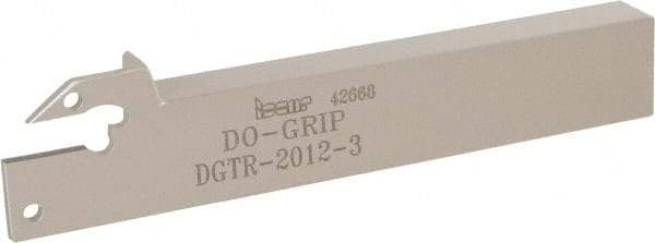 Iscar - External Thread, 1.378" Max Depth of Cut, 3mm Min Groove Width, 125mm OAL, Right Hand Indexable Grooving Cutoff Toolholder - 20mm Shank Height x 12mm Shank Width, DGN/DGR/GRIP Insert Style, DGT Toolholder Style, Series Do-Grip - Apex Tool & Supply