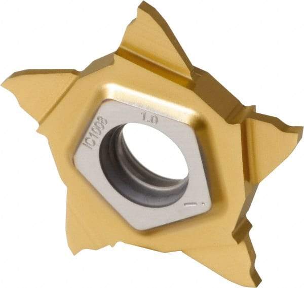 Iscar - PENTA24N100 P IC1008 Grade, 0.0394" Cutting Width, Carbide Cutoff Insert - Neutral Lead Angle, 0.002" Cnr Rad, TiAlN/TiN Coated - Apex Tool & Supply