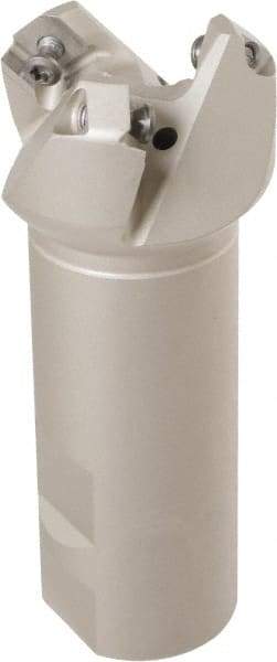 Iscar - 42° Lead Angle, 1.62" Max Cut Diam, 1-1/4" Min Cut Diam, 0.1" Max Depth of Cut, Indexable Chamfer and Angle End Mill - 3 Inserts, 4" Overall Length, Through Coolant, Weldon Flat - Apex Tool & Supply