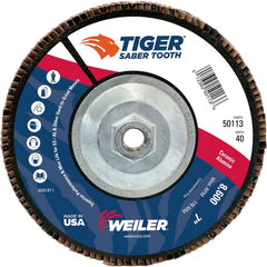 7″ Saber Tooth Ceramic Abrasive Flap Disc, Angled, Phenolic Backing, 40C, 5/8″-11 UNC Nut - Apex Tool & Supply